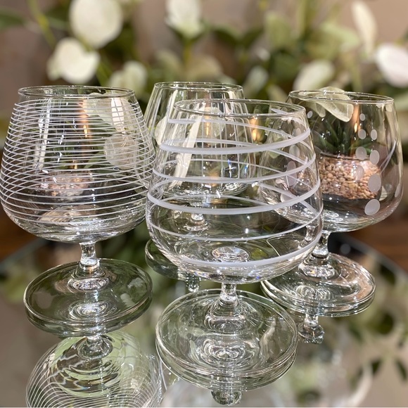 Set 4 ARC France Wine Stems Glasses Brandy Snifters Geometric Etching Luminarc - Picture 7 of 7